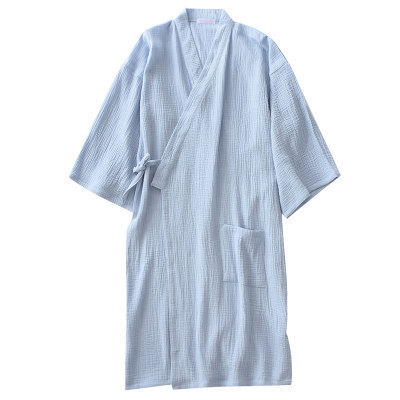 Cotton crepe kimono robe couple spring and summer thin cotton Japanese style lace-up robe loose breathable sweat steamer suit