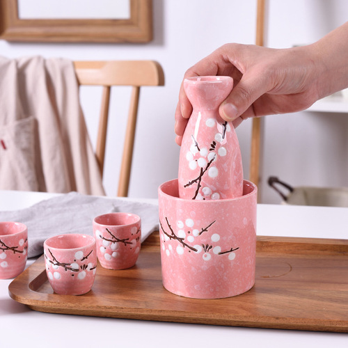 Japanese style sake set, underglaze colored wine warmer, small wine pot, ceramic sushi restaurant hand-painted small white wine cup