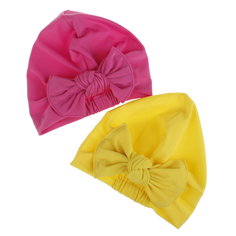 Children&#39;s Swimming Cap Bowknot Hat Good Elasticity Solid Color Printing Baby Swimming Cap display picture 5
