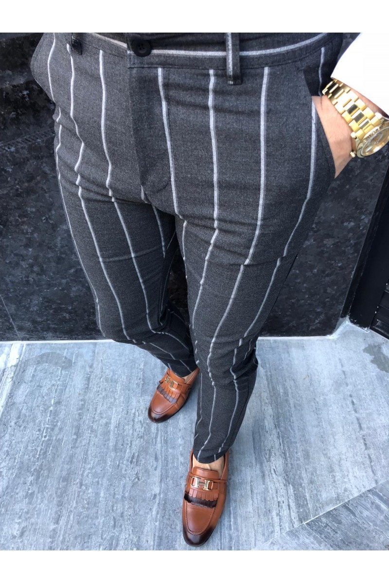 Pantalones casuales de hombre a rayas, para negocio y diario 
