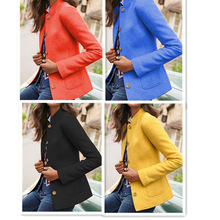 亚马逊ebay2019秋冬欧美女装新款立领纯色简约毛呢外套工厂直销