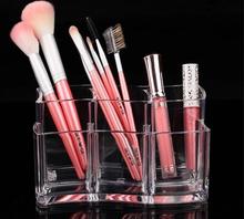 桌面透明精品亚克力化妆工具水晶收纳盒粉刷具眉笔六格形笔彩筒盒