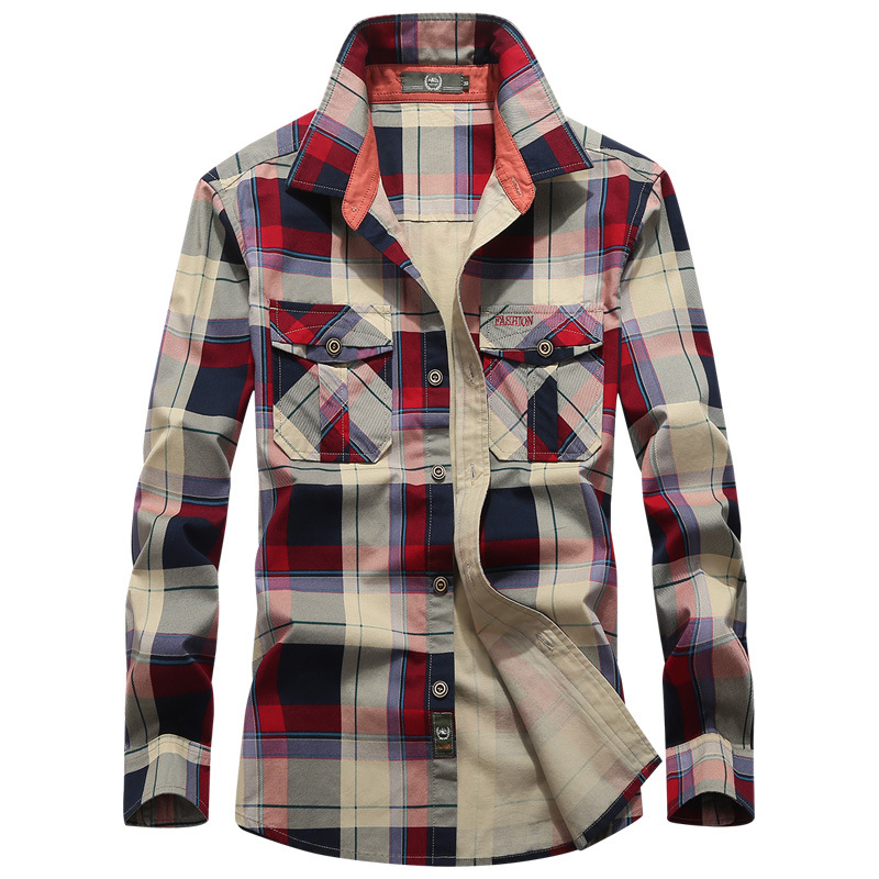 2019 transfronteriza de los hombres de primavera y otoño de manga larga de los hombres Camisa de algodón casual a cuadros más tamaño camisa suelta hombres
