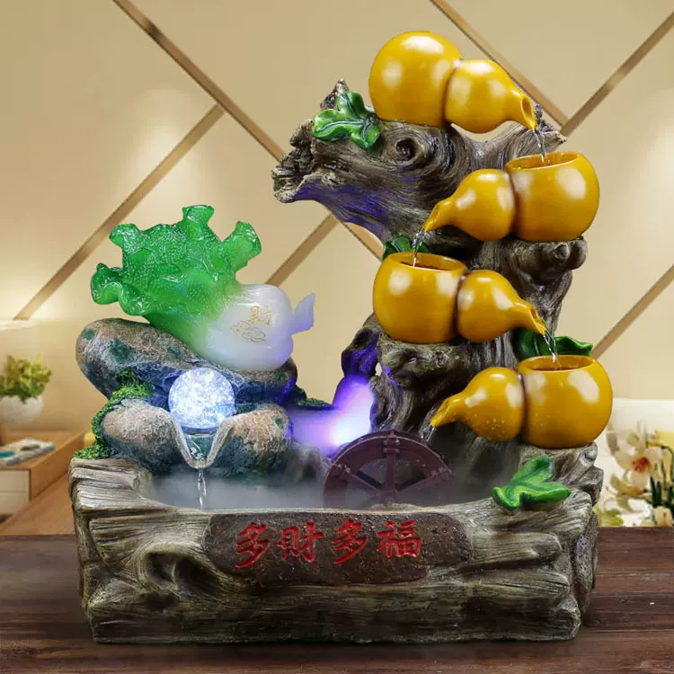 创意礼品假山葫芦流水喷泉风水轮家居树脂工艺办公室摆件礼品