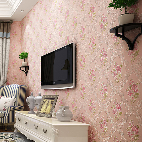 Korean style rural rose flower non-woven wallpaper for girls' bedrooms, wedding rooms, living rooms, warm and romantic wallpaper 50401