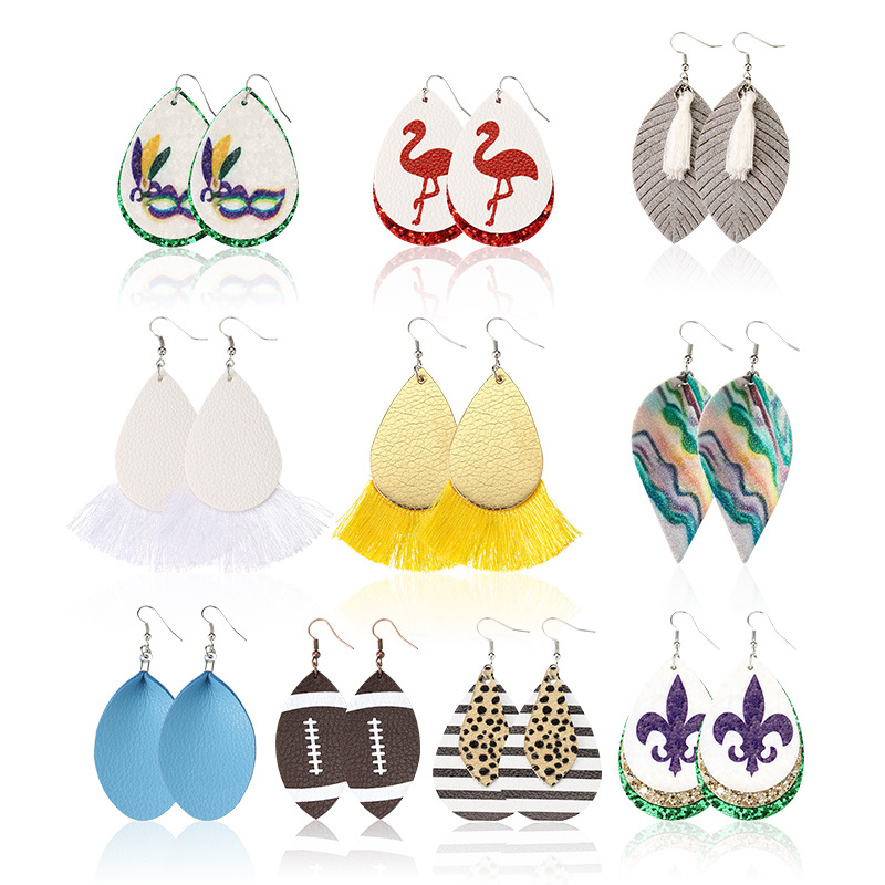 pendientes de pelota, pendientes de rugby, pendientes de pelota con purpurina y lentejuelas, pendientes de cuero de colores_voghion.com