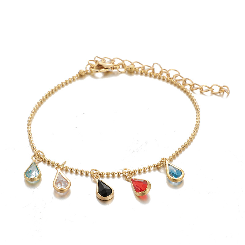 Diamond Beaded Leaf Triangular Elephant Tassel Anklet 3-Piece Set wholesales fashion