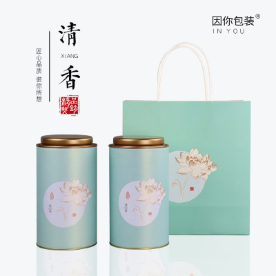 創意通用茶葉罐圓形馬口鐵蓋1斤半斤綠茶花茶套裝禮盒包裝盒定制