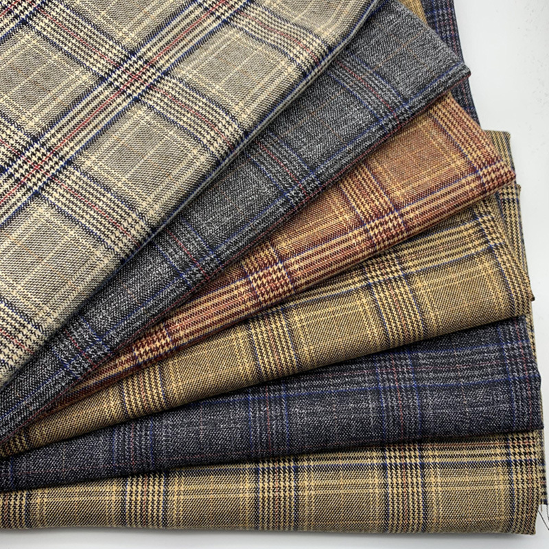 厂家现货 300g全涤斜纹TR格子面料 日韩格子大衣服装外套面料批发