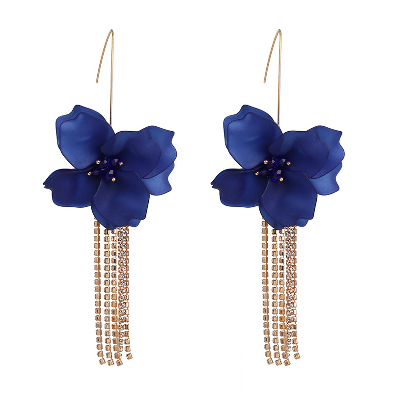 53055 European And American Ins Exaggerated Earrings Pop Floral Acrylic Long Flower Tassel Earrings Ear Hook Earrings display picture 6