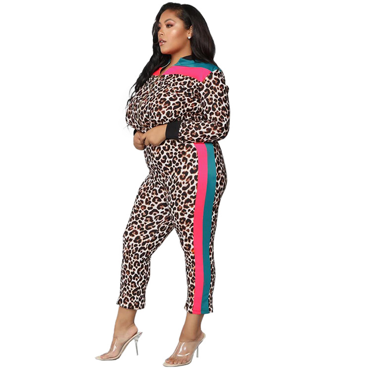 Fall New Slim Large Suit Fashion Leopard Long Two Piece Set