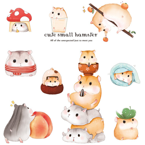 Wall stickers cute cartoon hamster animals cute self-adhesive wall wallpaper children's room picture stickers melon seeds pets