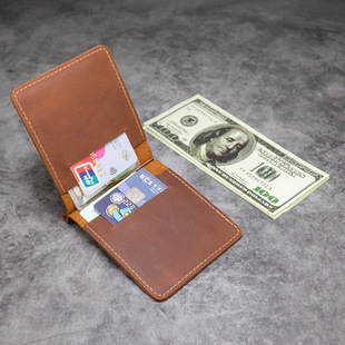 AliExpress explosion top layer Crazy Horse leather simple beauty gold clip wallet leather card holder ultra-thin retro style wallet wholesale