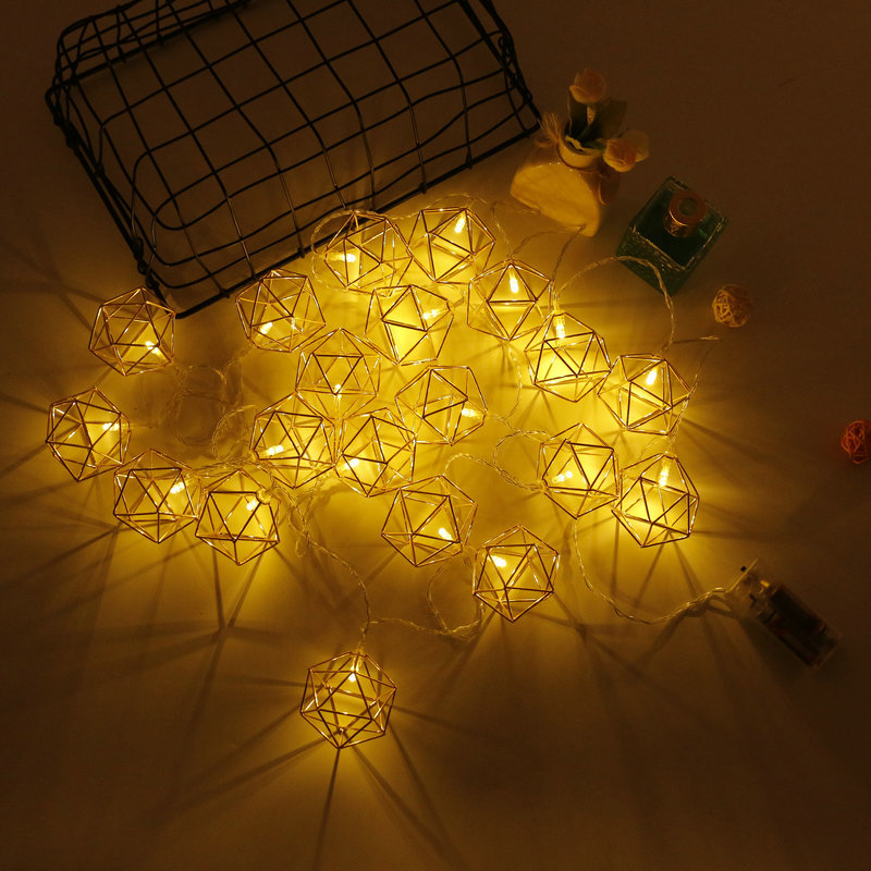 Manufacturers supply simple European and American style wrought iron polygonal small color lights decorative light strings girls room decorative string lights