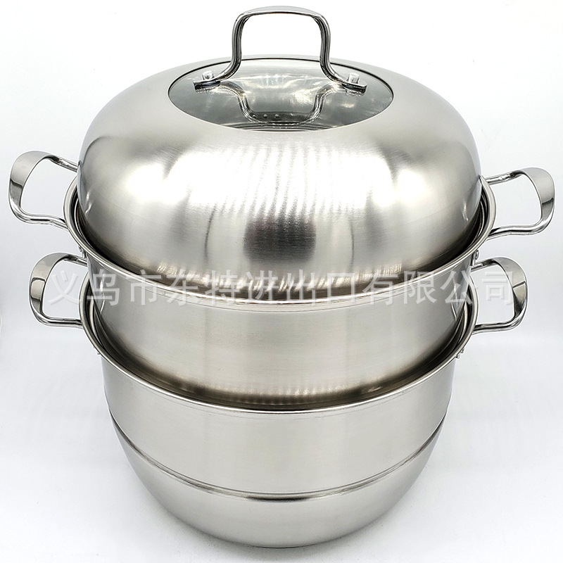 Stainless steel thickened steamer, electric wooden handle, bottom combination cover, three-layer steamer, household multi-functional soup steamer detail image 3
