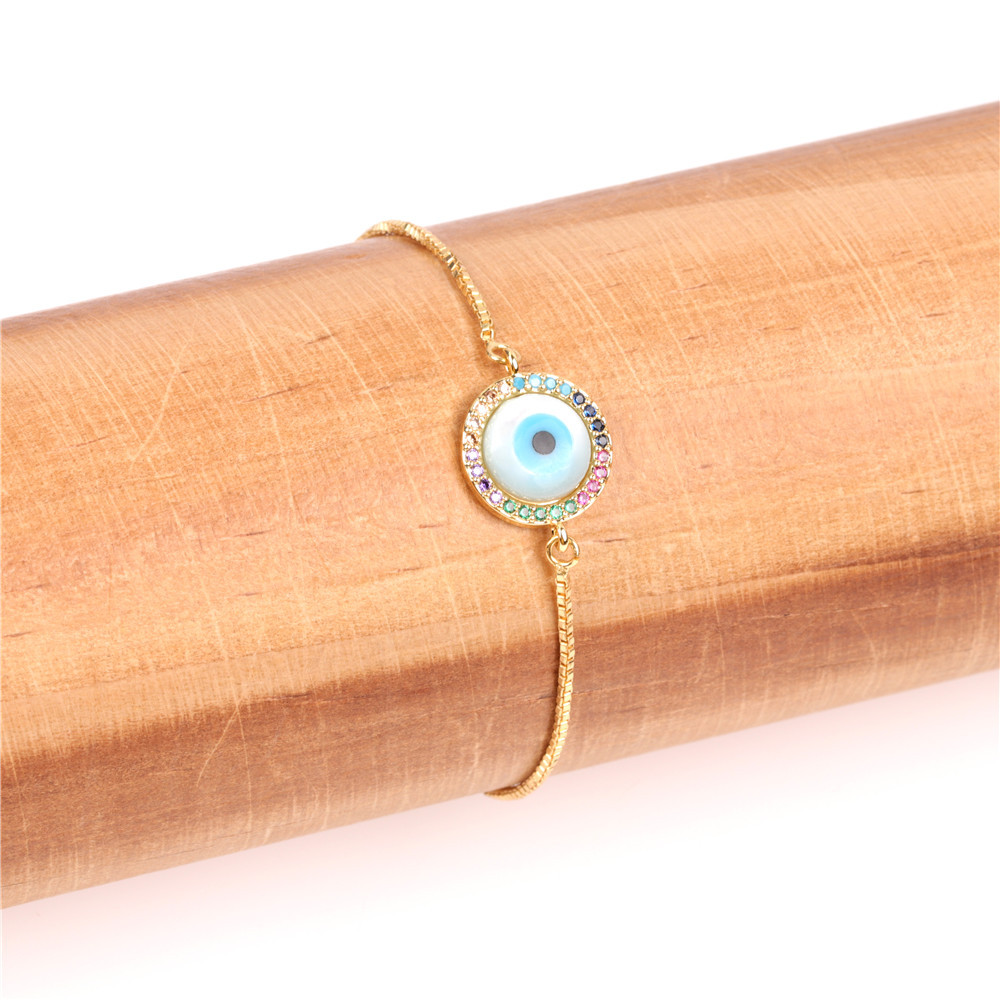 New Accessories Blue Eye Bracelet Devil's Eye Micro Inlaid Diamond Shell Pulling Zircon Bracelet display picture 5