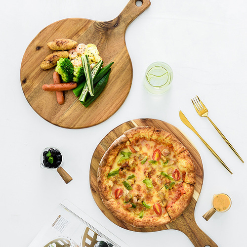 Factory direct sales wooden pizza board round snack fruit cutting board western bread steak solid wood tray