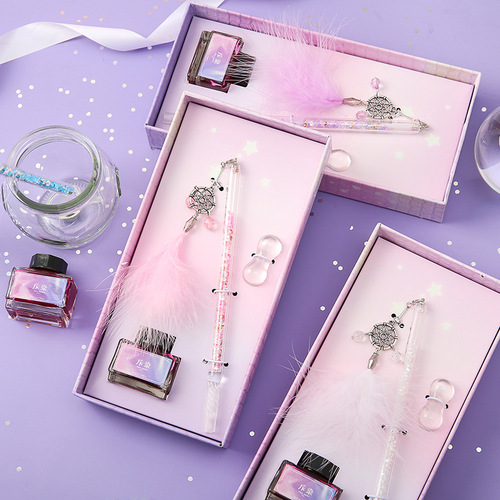 Dream Catcher Glass Pen Diamond Colorful Gift Box Set Signature Pen Business Gift Glass Pen Student Use Ballpoint Pen