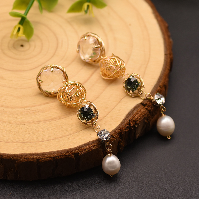 Zircon Inlay Material Earrings Classification 1 Pair Quantity Fashion Tassel Pearl Inlay Zircon Earrings 1 Pair