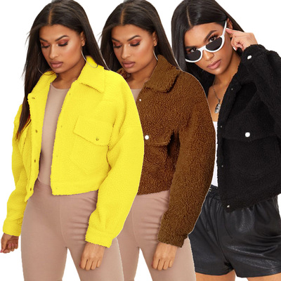 YM-8498 跨境熱賣冬季泰迪熊絨毛紐扣長袖外套 亞馬遜獨立站爆款