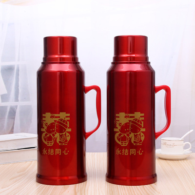 新款结婚保温壶红色喜庆陪嫁暖壶永结同心开水瓶结婚家用暖壶批发