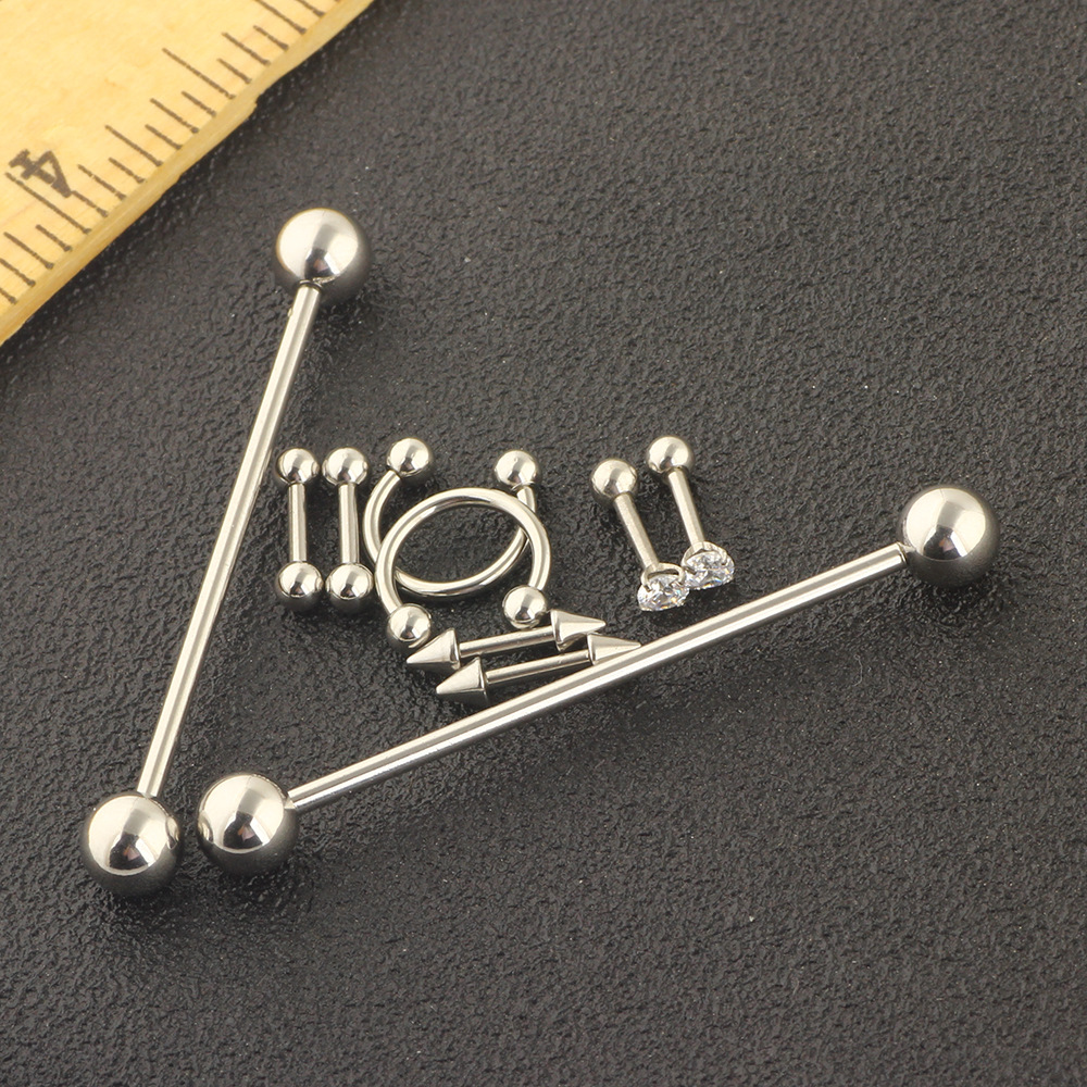10Pcs Piercing Jewelry Set Nose Ring Nose Stud Eyebrow Nail Lip Nail Long Rod Industrial Ear Studs detail image 7