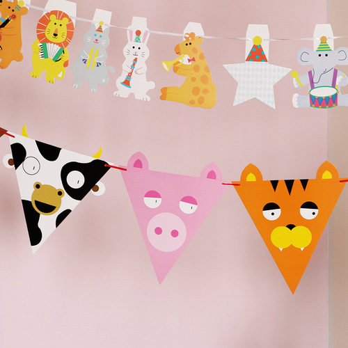 Creative cartoon animal garland birthday party decoration tropical rainforest animal flags new house decoration banner