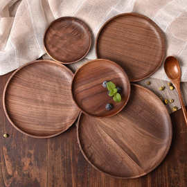 批发南美黑胡桃木盘小碟子日式实木点心盘餐盘圆形木盘套装