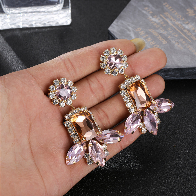 Fashion Pink Gemstone Tassel Earrings New Earrings Wholesale display picture 4