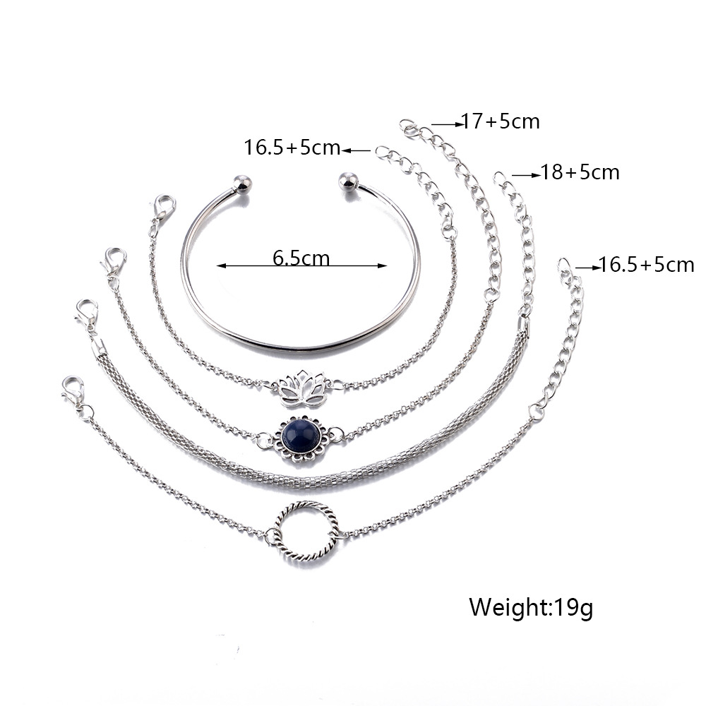 Européen Et Américain À La Mode Lotus Cercle Simple Bracelet Tempérament Stratifié Chaîne Bracelet 5-pièce Ensemble Bracelet display picture 10