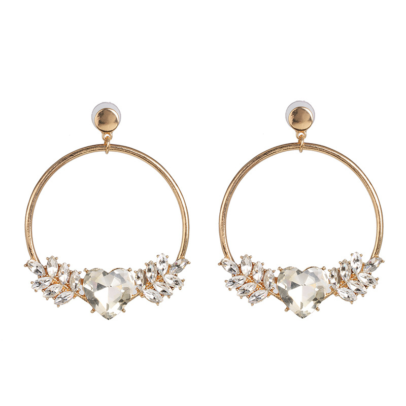 New Geometric Large Circle Rhinestone Earrings display picture 4