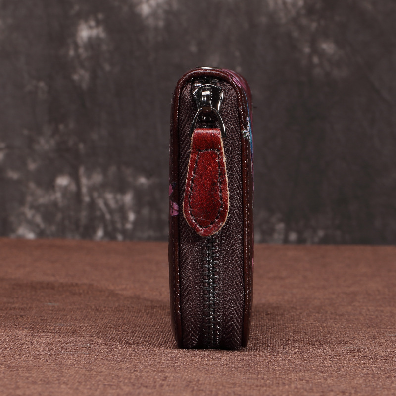 New Tree Jelly Leather Zipper Heading Layer Cowhide Mobile Phone Long Handheld Bag Handmade Color Polishing Wallet_voghion.com