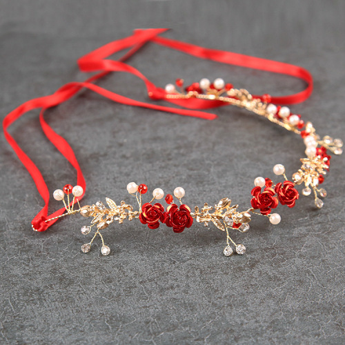 Bride's drinking service head accessory red hair ribbon Mori Kei fairy beauty hair accessories wedding ultra-fairy hairband dress accessory wreath