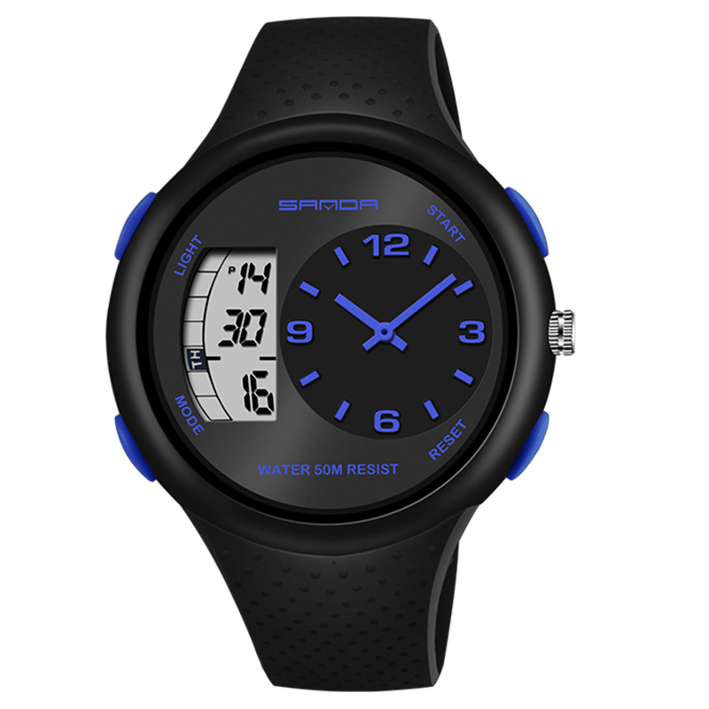 SANDA 763 impermeable multifuncional al aire libre reloj deportivo para jóvenes reloj electrónico de cuarzo de doble movimiento para hombres