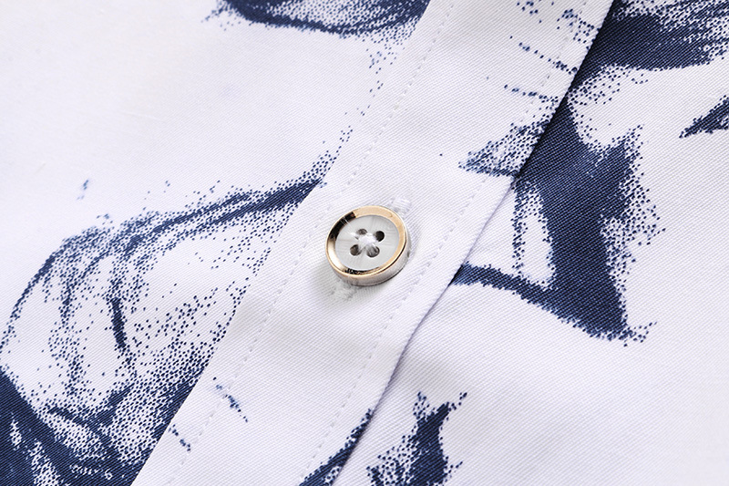 Spring and Autumn New Men's Satin Flower Long-sleeved Slim-fit Shirt Ink Print Trendy Men's Plus Size Men's Floral Shirt