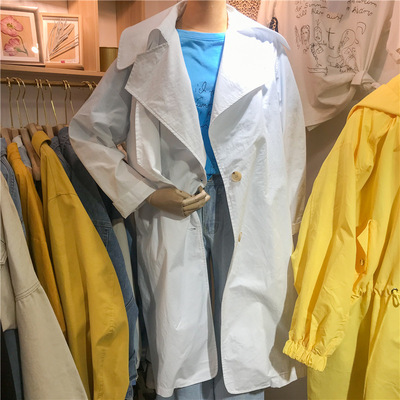 2019 Spring new pattern Korean Edition Overknee Solid Windbreaker Versatile Straight Long sleeve Mid length version coat 3185