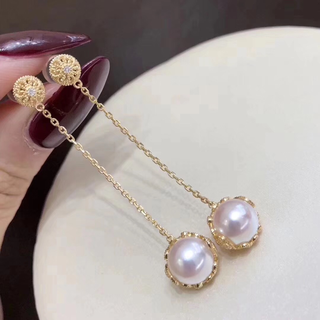 蕾丝复古风耳饰S925纯银耳坠简约天然淡水珍珠圆球耳环女百搭配饰|ms