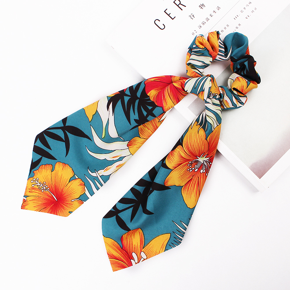 New Fashion Super Long Silk Scarf Streamer Printing Cheap Scrunchies Wholesale display picture 6