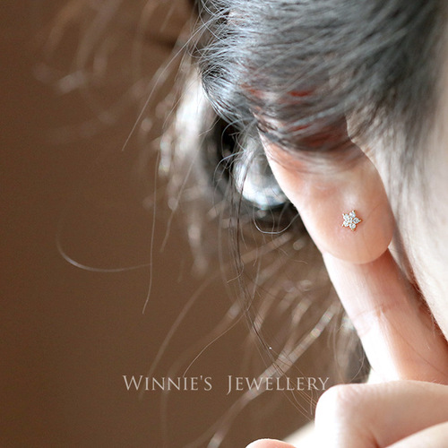 S925 sterling silver plated 14k gold star earrings full diamond mini five-pointed star small flower versatile personalized earrings for women