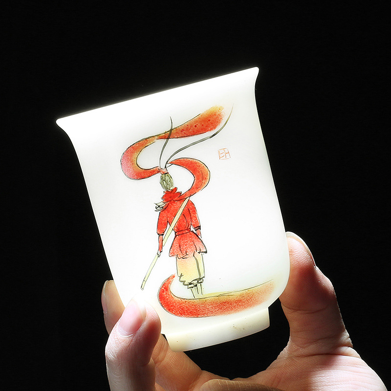 景德鎮白瓷茶具羊脂玉瓷茶杯功夫茶具陶瓷禮品定制杯大話西遊