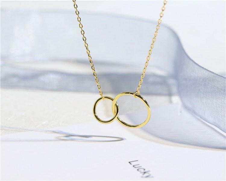 925 Sterling Silver Material 1 Piece 925 Sterling Silver Double Ring Circle Solid Color 925 Sterling Silver Cable Chain Pendant Necklace Necklace