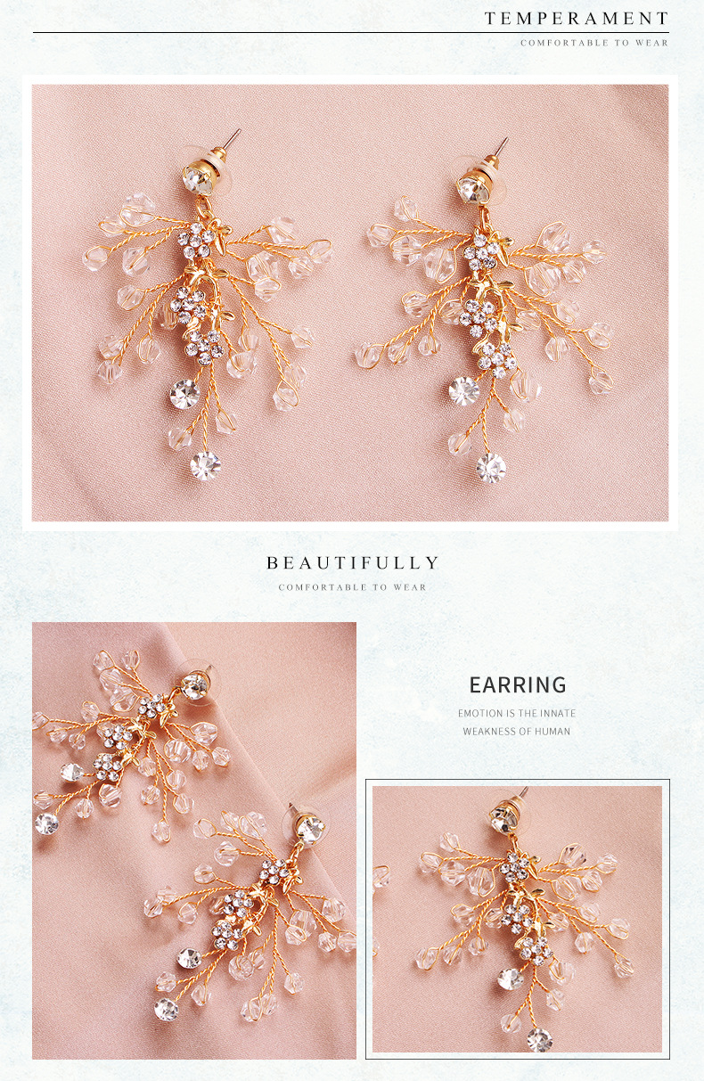 Korean Beautiful Handmade Beaded Crystal Diamond Flower Earrings display picture 3