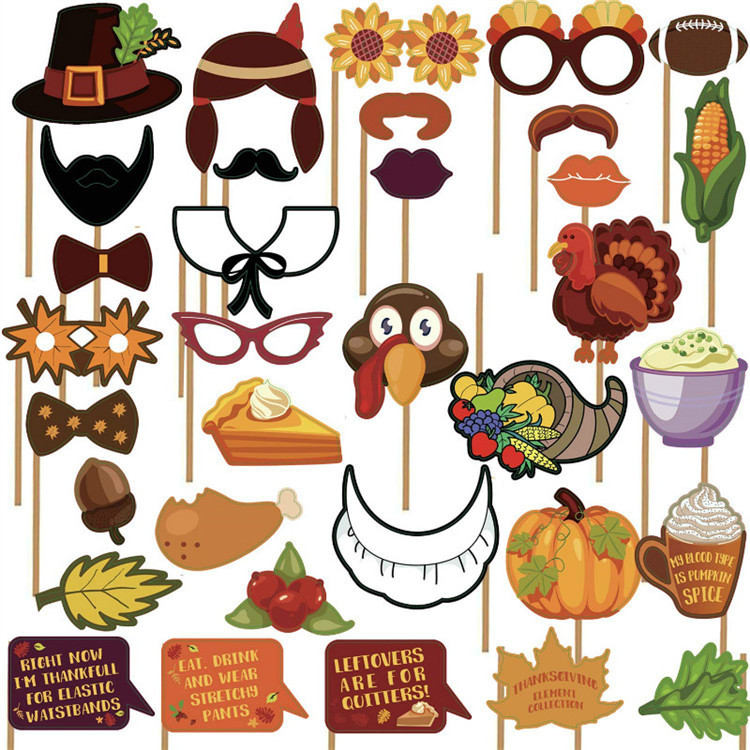 Thanksgiving party photograph prop hold Beard turkey Party decorate suit thankgiving