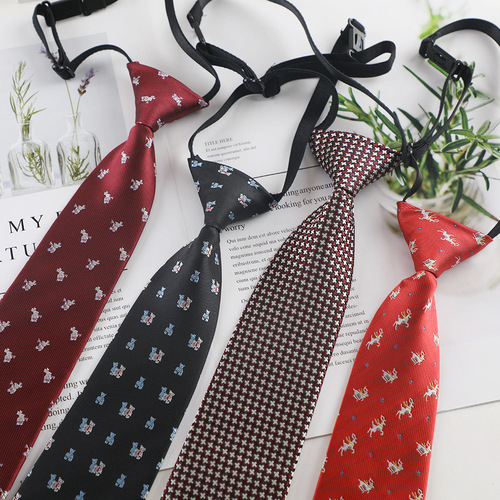 Children's small tie with creative and interesting cartoon polyester short lazy tie-free tie 6cm wholesale