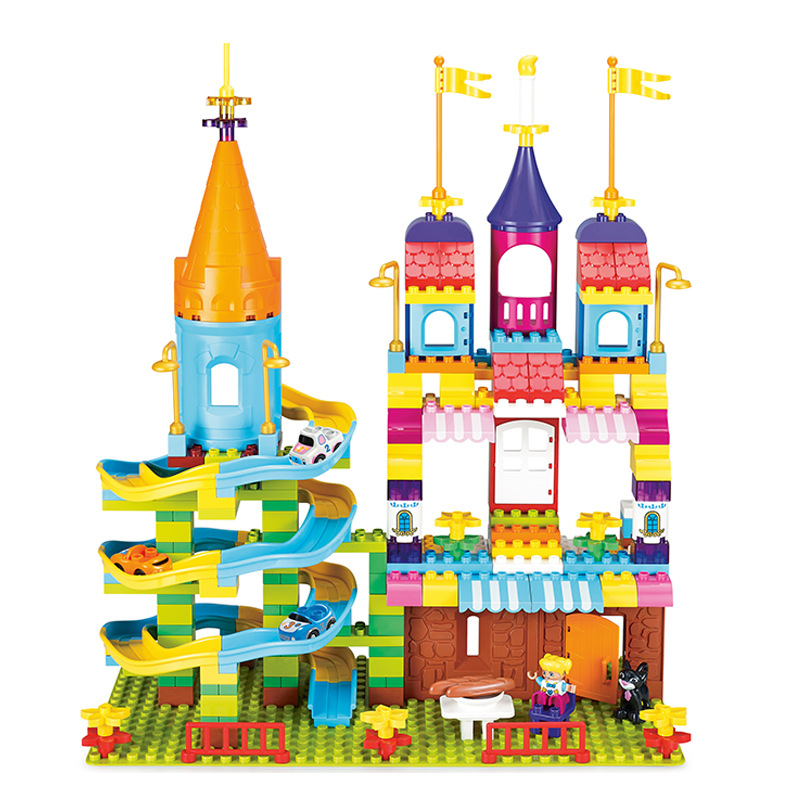 Bloques de construcción para niños partículas grandes juguetes ensamblados Castle Racing bloques de construcción piso de la Mesa juguetes educativos para niños y niñas regalos