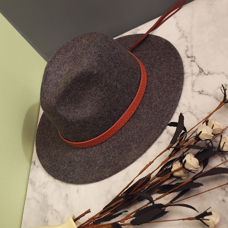 Sombrero de fieltro sombrero de copa lana pura moda europea y americana británica sombrero de lana moda estilo occidental cinturón Jazz sombrero fábrica al por mayor