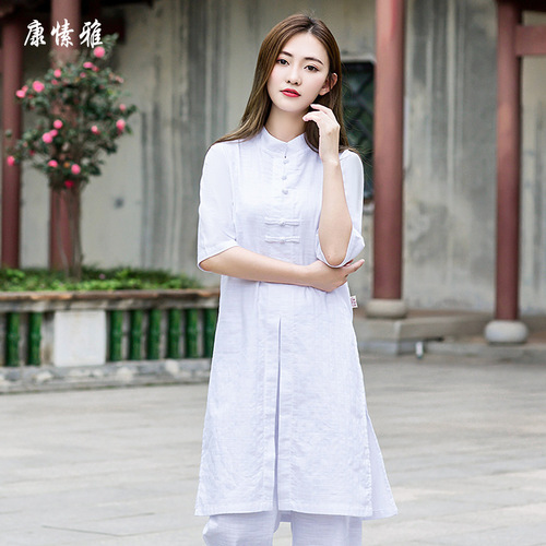 New Arrival Linen Solid Color Yoga Master Outfit Two-Piece Set Meditation Monk Tai Chi Zen Practice Wear Plus Size Extra Wide Extra Large