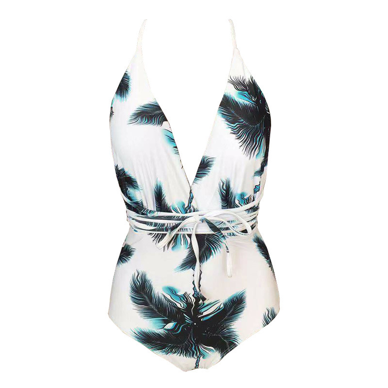 new swimwear ladies one-piece sexy multi-rope slim digital printing multi-wear swimsuit NSHL125