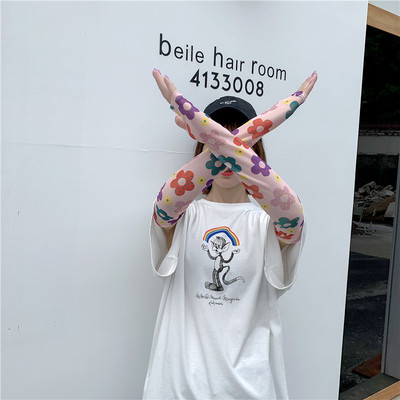 2019防曬冰袖網紅同款蕾絲騎行半指袖套 韓版泫雅風印花微商爆款