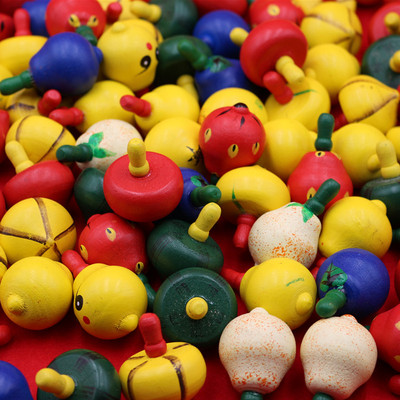 木质陀螺彩色儿童益智休闲DIY彩绘智力指尖转动水果木榴减压玩具|ms